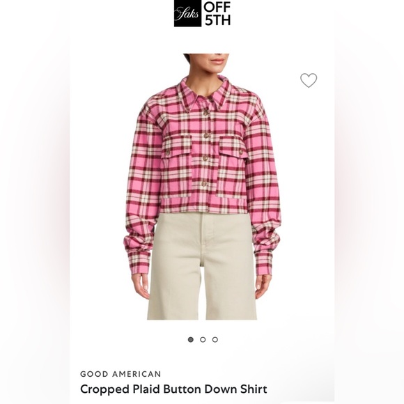 Good American Tops - GOOD AMERICAN Pink Plaid cropped button down shirt M NWOT